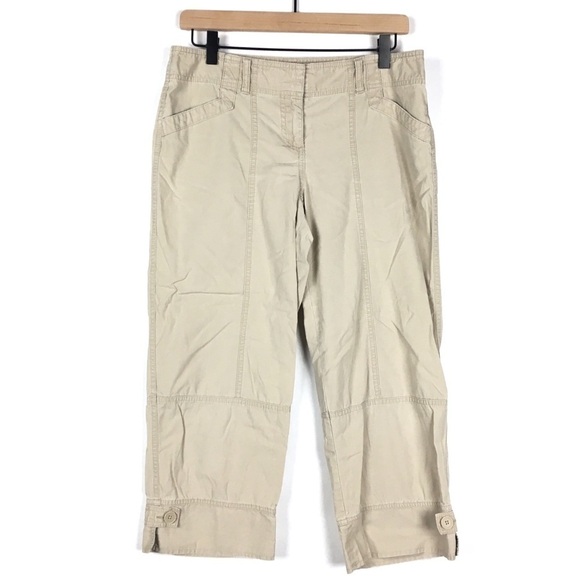 LOFT Pants Marisa Capri Crop Khaki Cargo Look Style Minimalist Neutral Size 6 - Picture 1 of 5